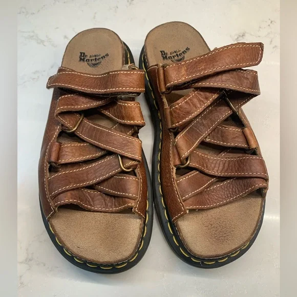Y2K Dr. Martens Brown Leather Dune Fisherman Sandals Slides Size 8 - Picture 2 of 9